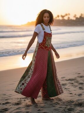 KANTHA Wide Leg OVERALLS. Item 11 Size Friendly Handmade Boho